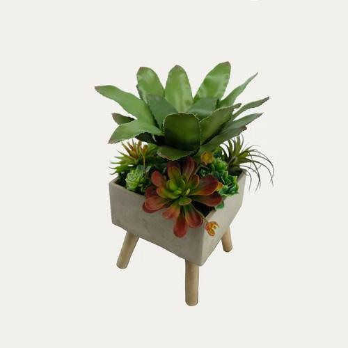 Artificial Assorted Succulent Arrangement with Aeonium - Dark green - Grey Pot by masons home decor singapore